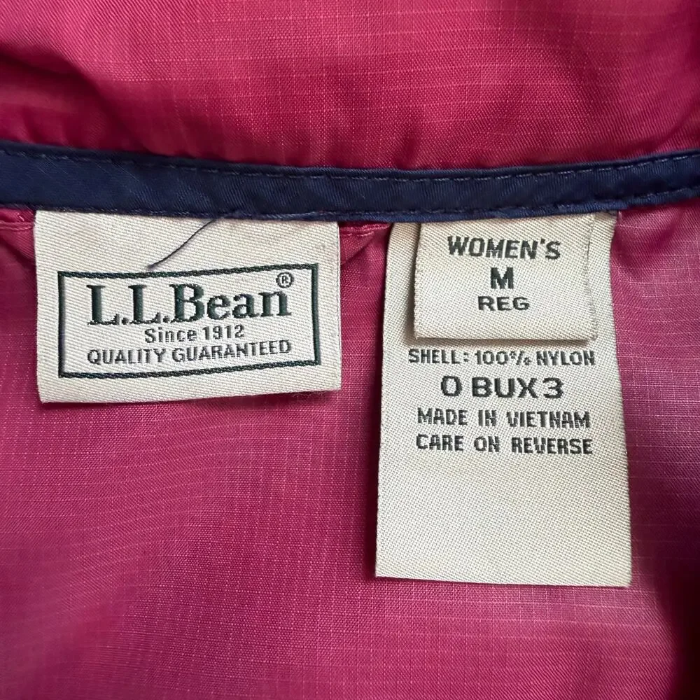 LL Bean Womens Pink Lightweight Full-Zip Jacket Windbreaker Size Medium
